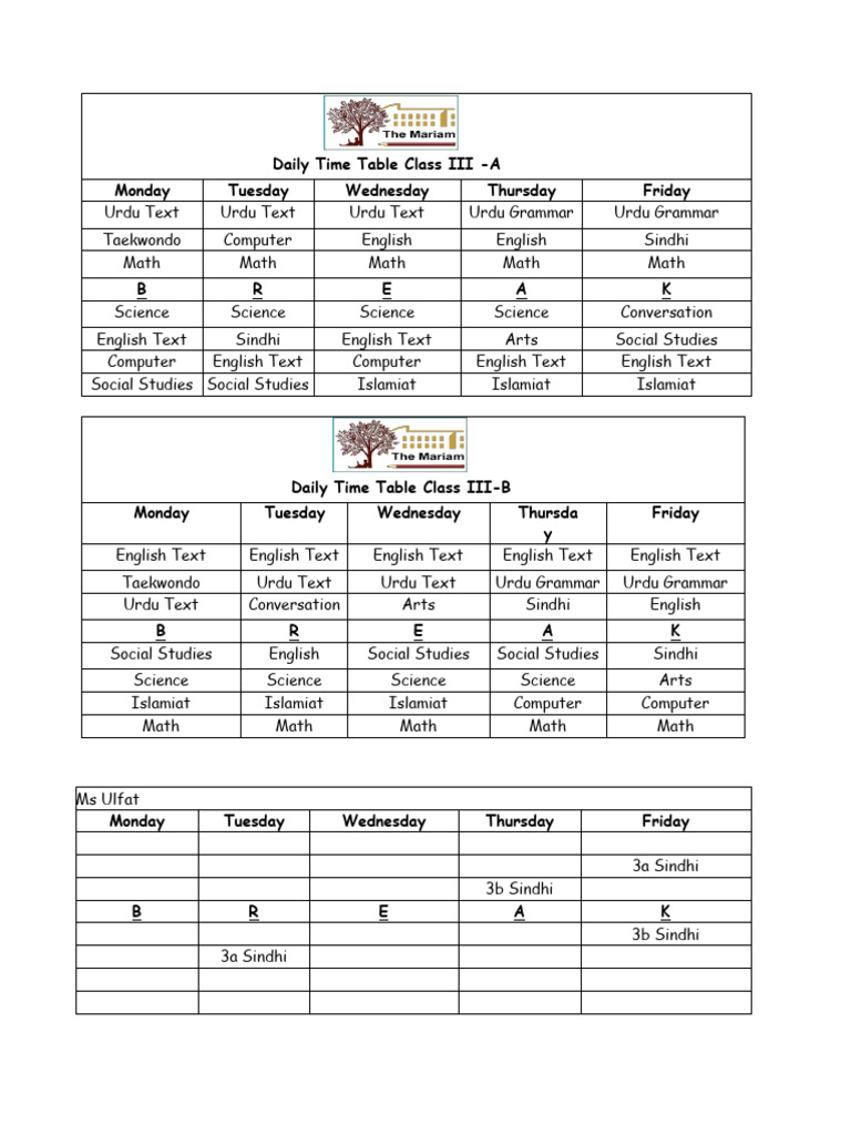 Class 6 Daily Timetable Overview | PDF