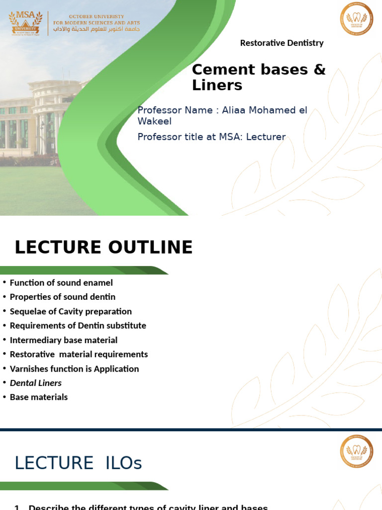 Dental Cement Bases and Liners Overview | PDF | Materials | Dentistry ...