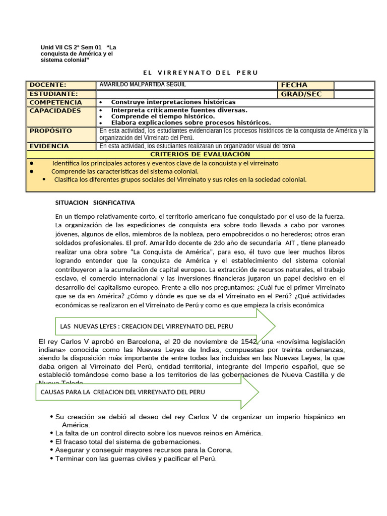 Ficha de Actividad CCSS 2° - Semana 1 | PDF | Perú | Imperio español
