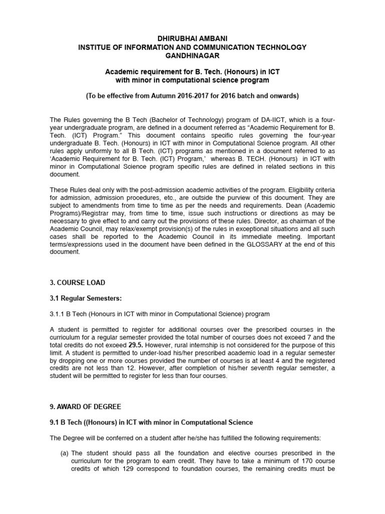 B.Tech (Hons) in ICT Program Rules | PDF | Academic Degree | Academic Term