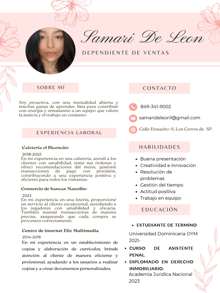 Currículum Vitae CV de Mujer Minimalista Rosa | PDF | Crecimiento ...