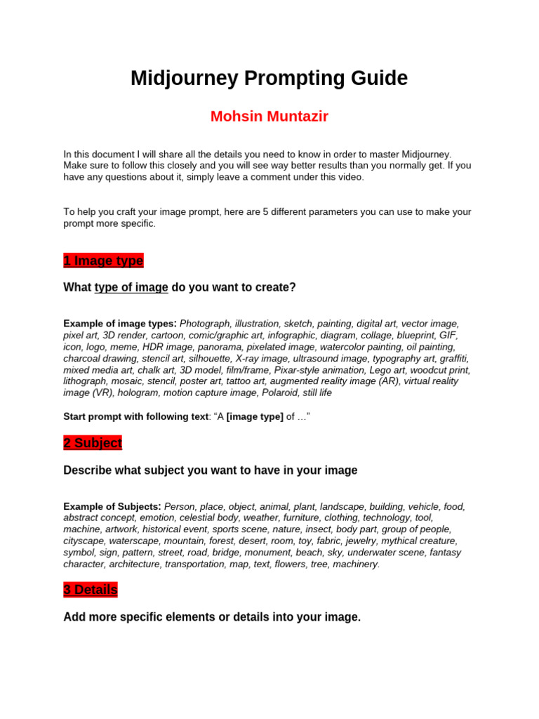 Mastering Midjourney Prompts Guide | PDF | Paintings | Image