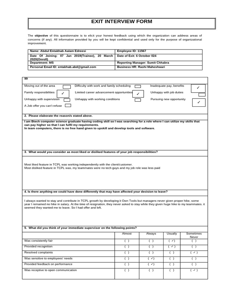 Exit Interview Insights and Feedback | PDF | Employment | Workplace