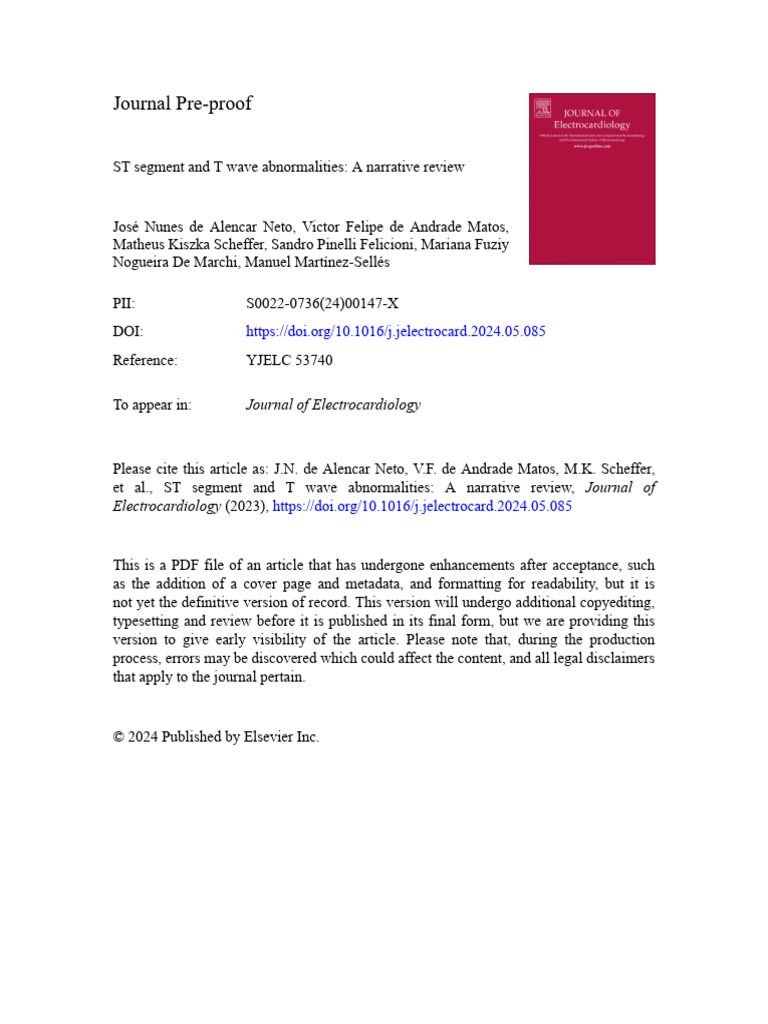 ST Segment and T Wave Abnormalities A Narrative Review | PDF ...