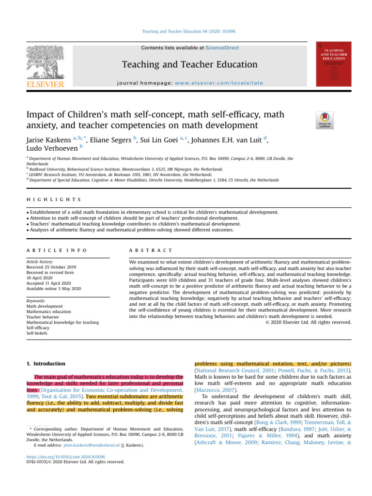 Impact of Self-Concept on Math Skills | PDF | Self Efficacy | Mathematics