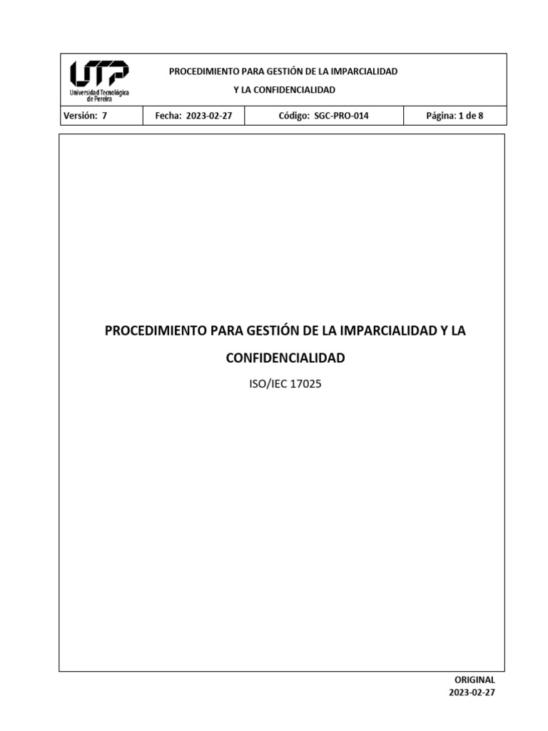 SGC-PRO-014 V7 Imparcialidad y Confidencialidad | PDF | Laboratorios ...