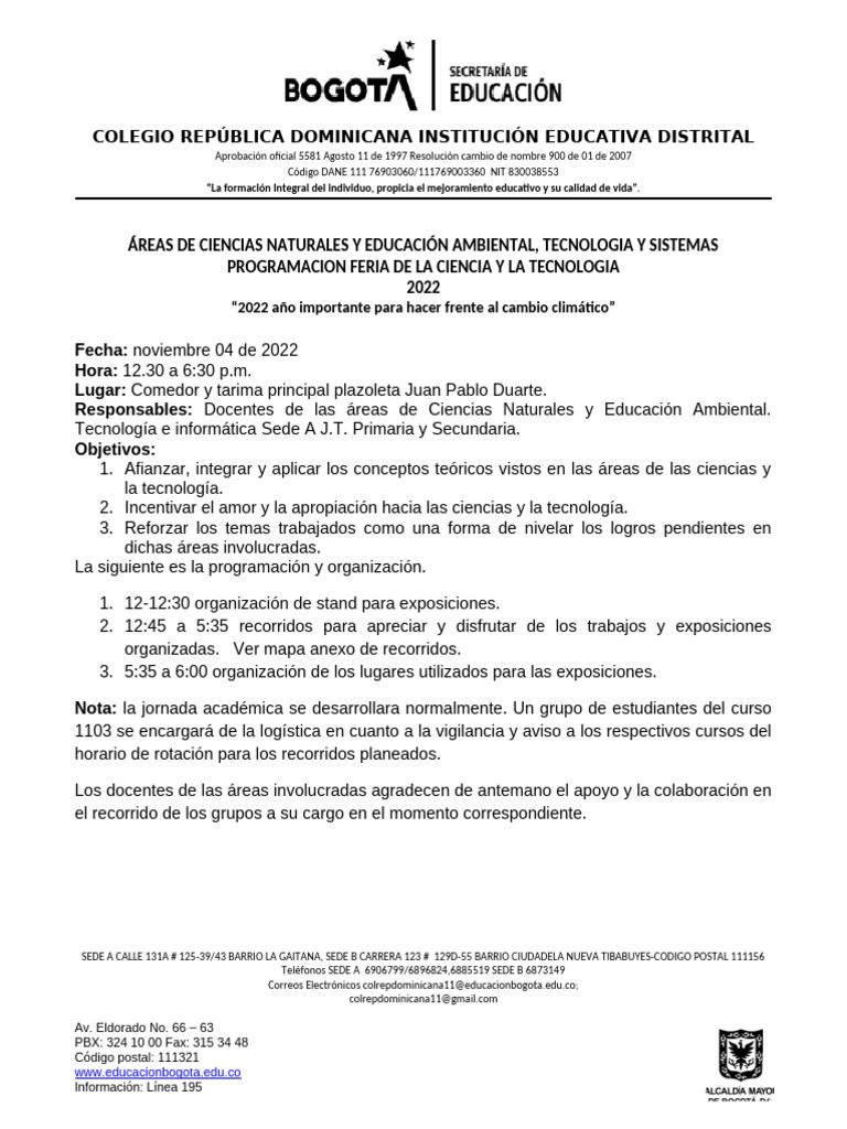 Programacion Feria de La Ciencia y La Tecnologia 2022 | PDF | Ciencia y ...