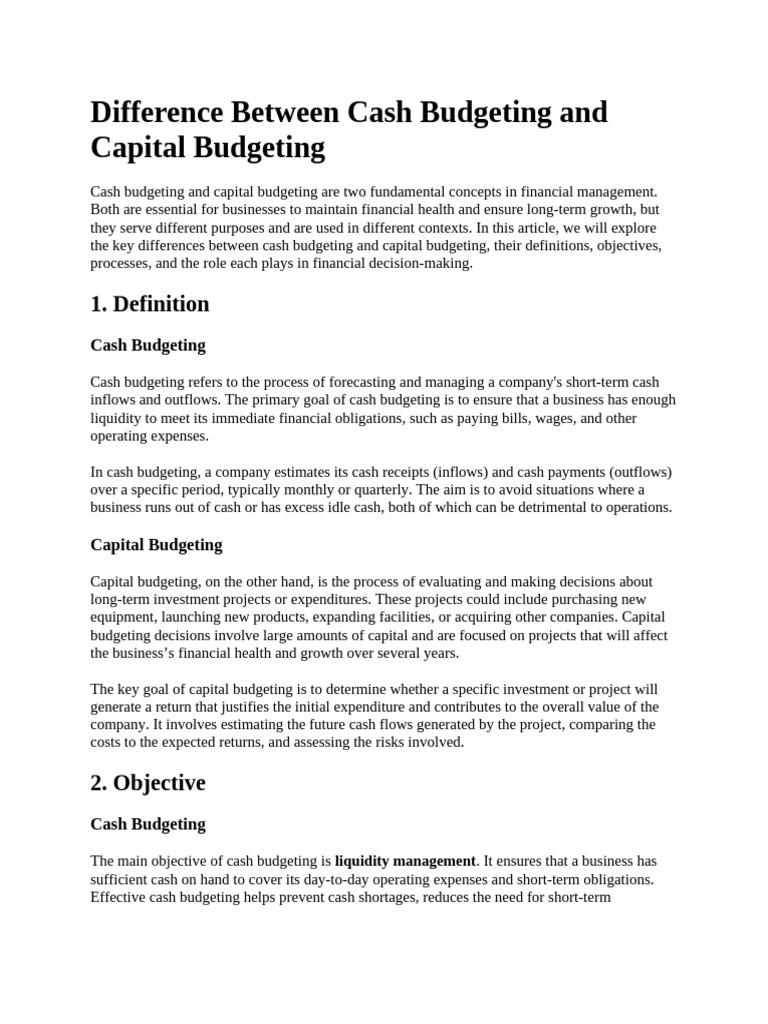 Difference Between Cash Budgeting and Capital Budgeting | PDF | Capital ...