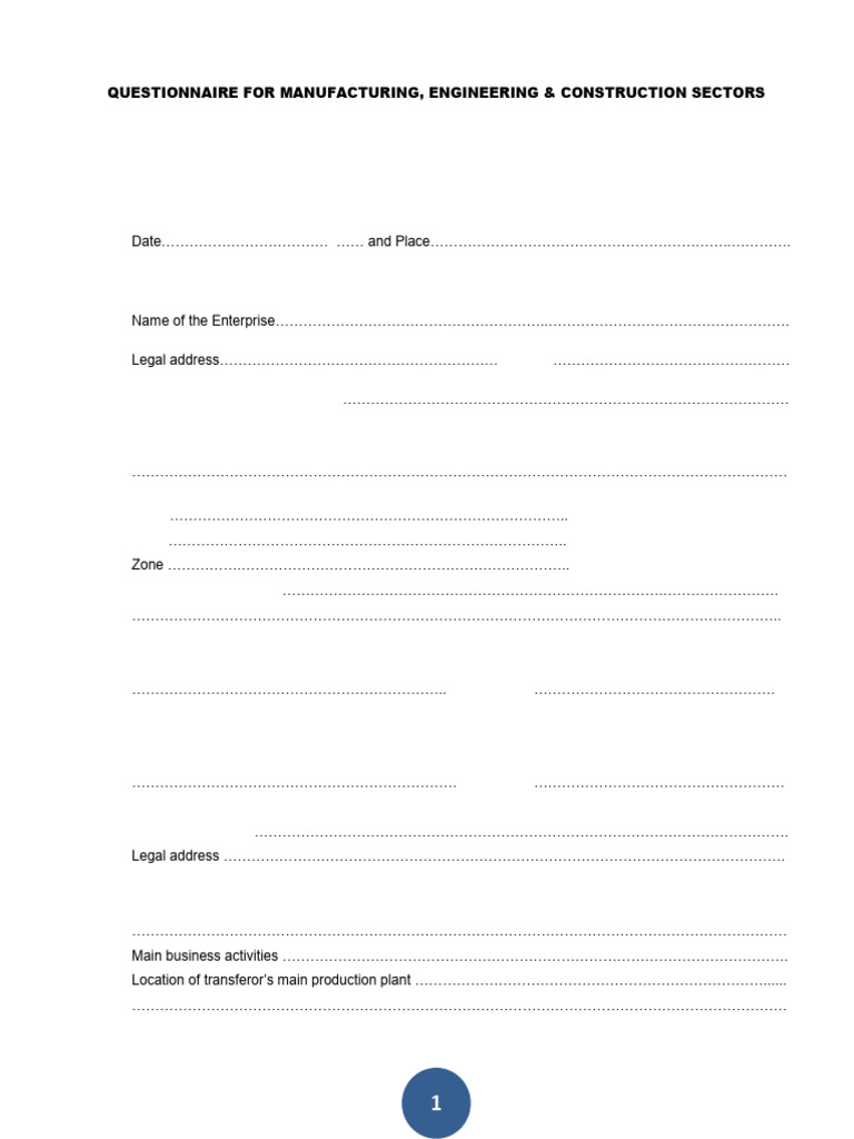Questionnaire For Manufacturing Engineering and Construction Sectors ...