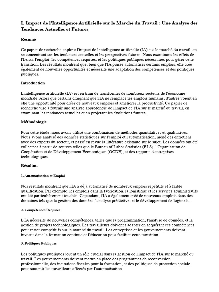 Impact de l'IA sur le Marché du Travail | PDF | Intelligence ...