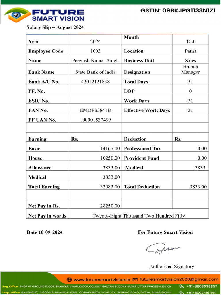 Fsv salary slip oct 2024 pdf law technology engineering