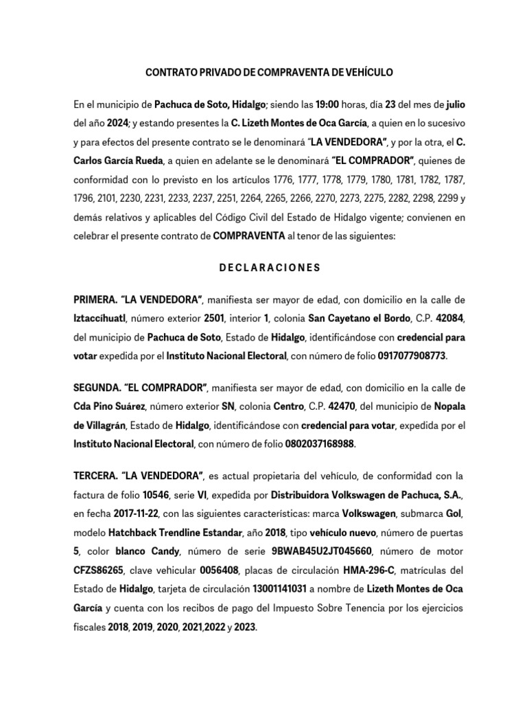 Contrato de Compraventa de Vehículo | PDF | Ley común | Justicia