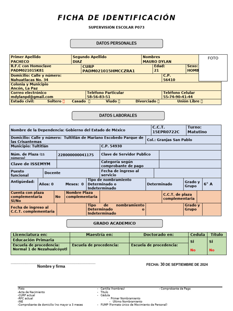 Datos Laborales y Personales de Docente | PDF
