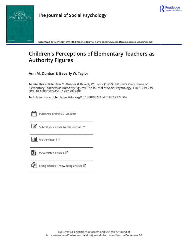 Children S Perceptions of Elementary Teachers As Authority Figures ...