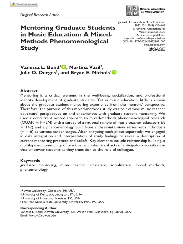 Graduate Student Mentoring in Music Education | PDF | Mentorship