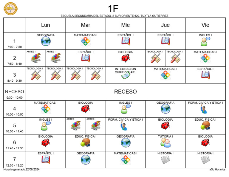 Horario Escolar Secundaria Tuxla 2024 | PDF