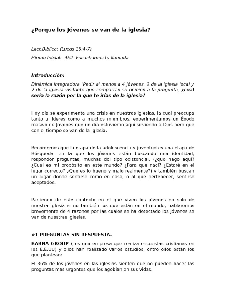 Porque Los Jóvenes Se Van de La Iglesia | PDF | Iglesia cristiana ...