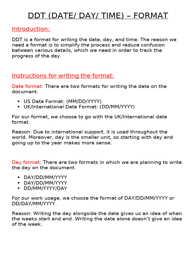 DDT (Date-Day-Time) - Format | PDF | Career & Growth | Computers