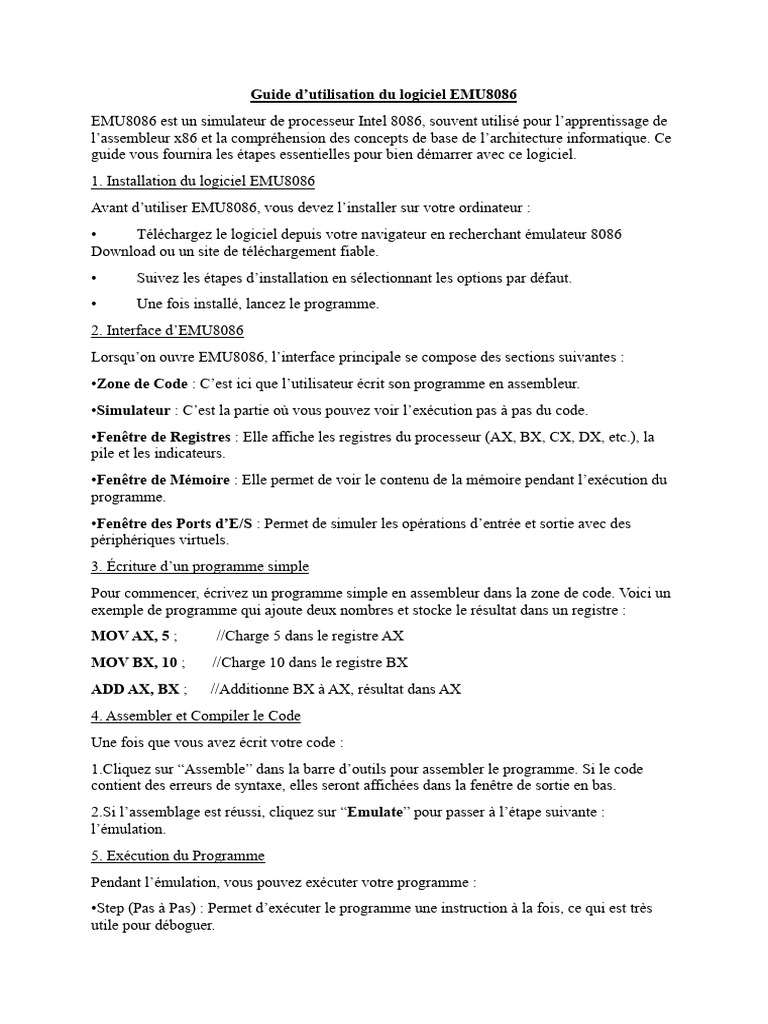 Guide d'utilisation d'EMU8086 | PDF | Programmation | Programme ...