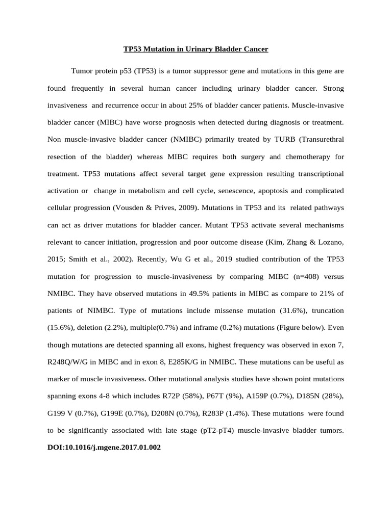 TP53 Mutation in Urinary Bladder Cancer-Bn | PDF | P53 | Cancer