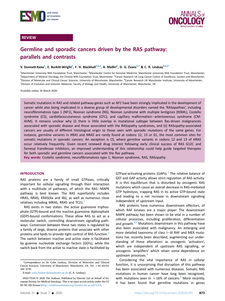 RAS Pathway in Germline and Sporadic Cancers | PDF | Diseases And ...