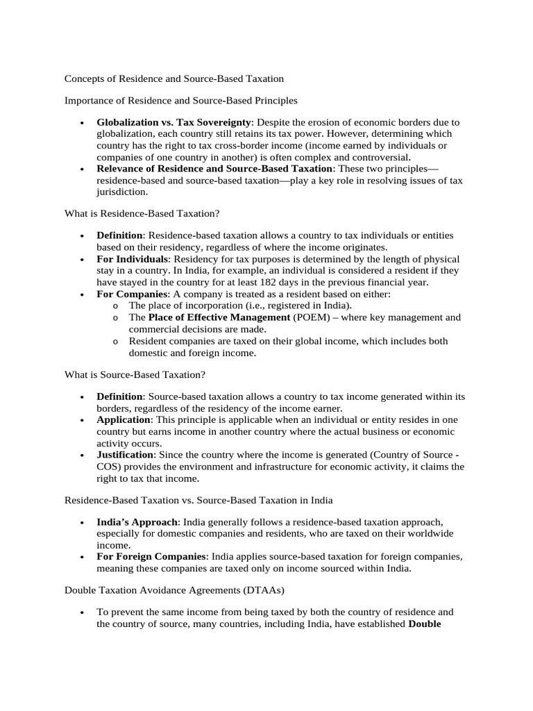 Residence and Source-Based Taxation Explained | PDF | Tax Treaty ...