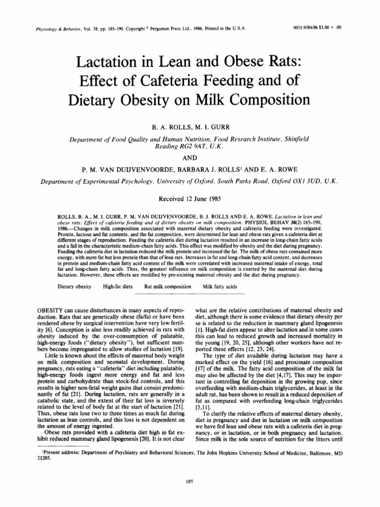 Lactation in Lean and Obese Rats | PDF | Dieting | Fat