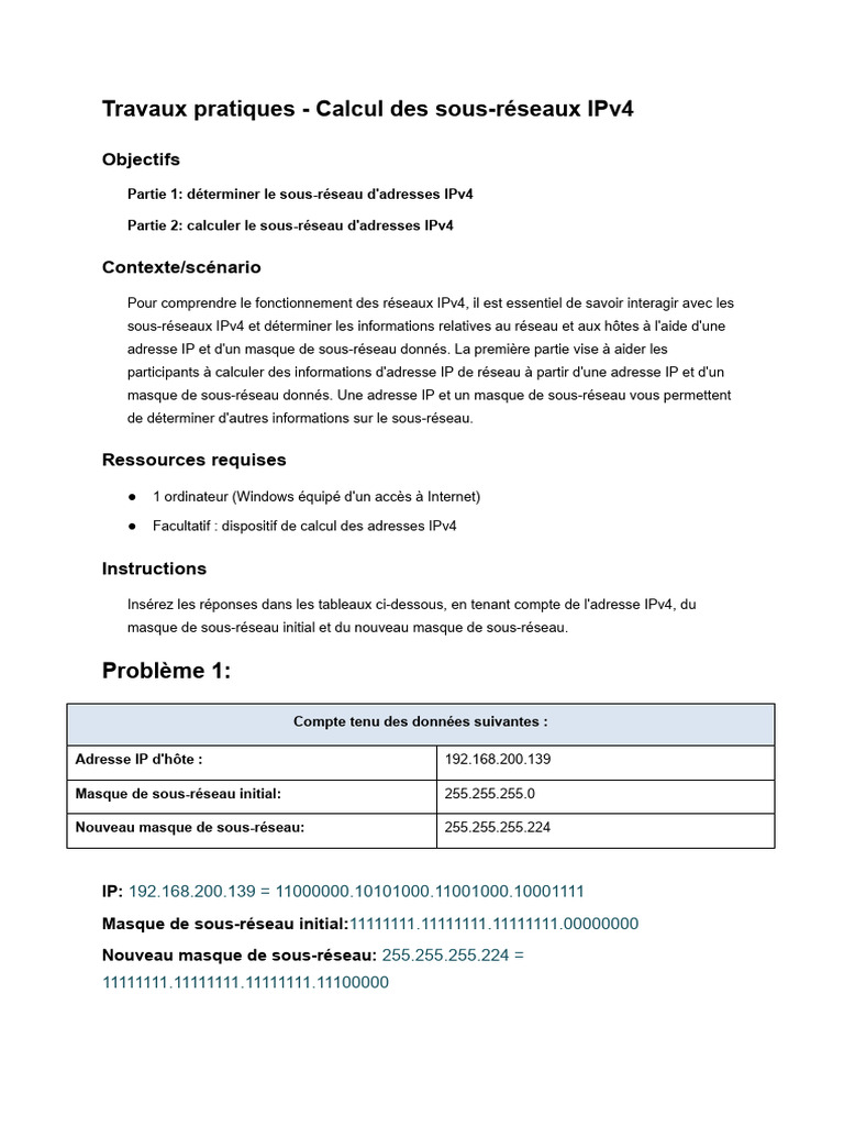 Calcul des sous-réseaux IPv4 | PDF | Adresse IP | Architecture de réseau