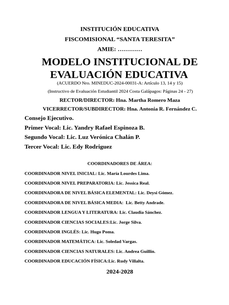 Modelo Institucional de Evaluación 2024 | PDF | Evaluación | Aprendizaje