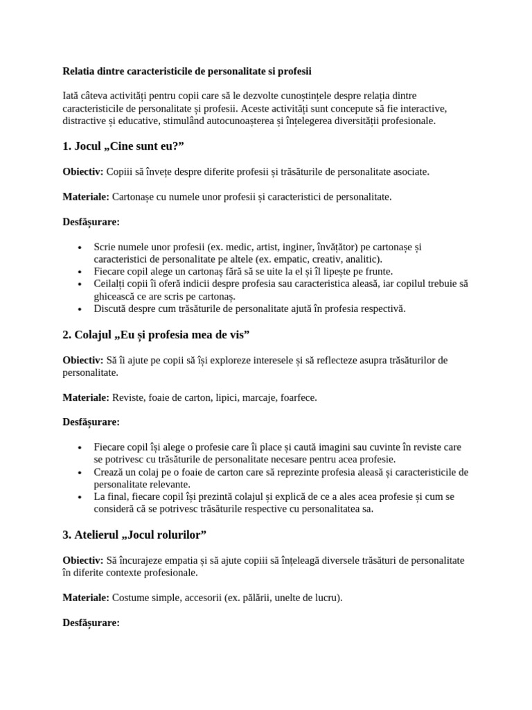 Relatia Dintre Caracteristicile de Personalitate Si Profesii | PDF