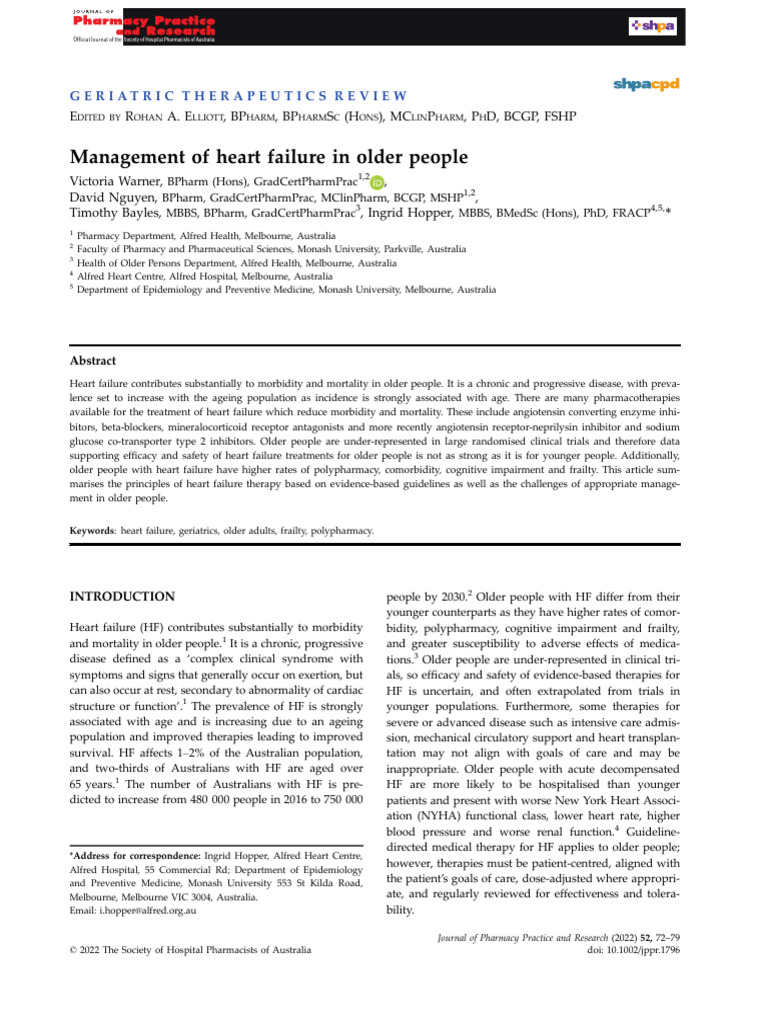 Management of Heart Failure in Older People | PDF | Heart Failure ...
