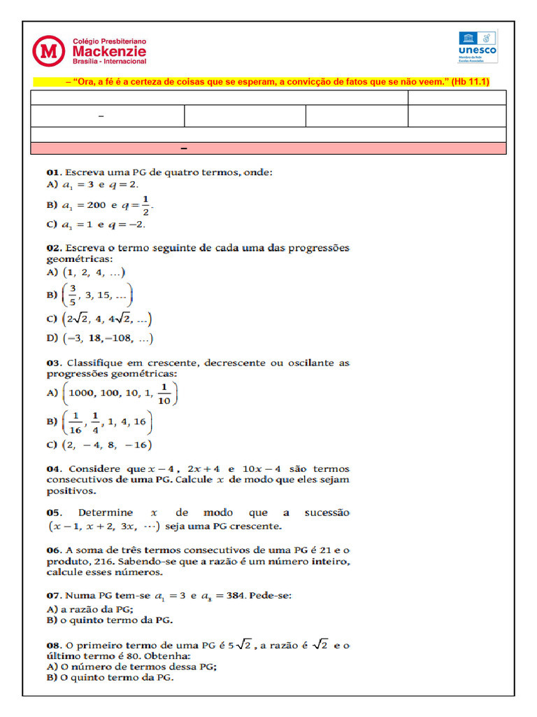 Lista de Exercícios: Progressão Geométrica | PDF