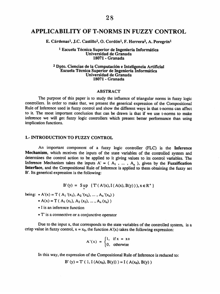 Applicabilty of T-Norms in Fuzzy Control. | PDF