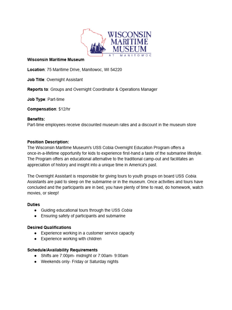 Overnight Assistant Job Posting | PDF | Business | Travel