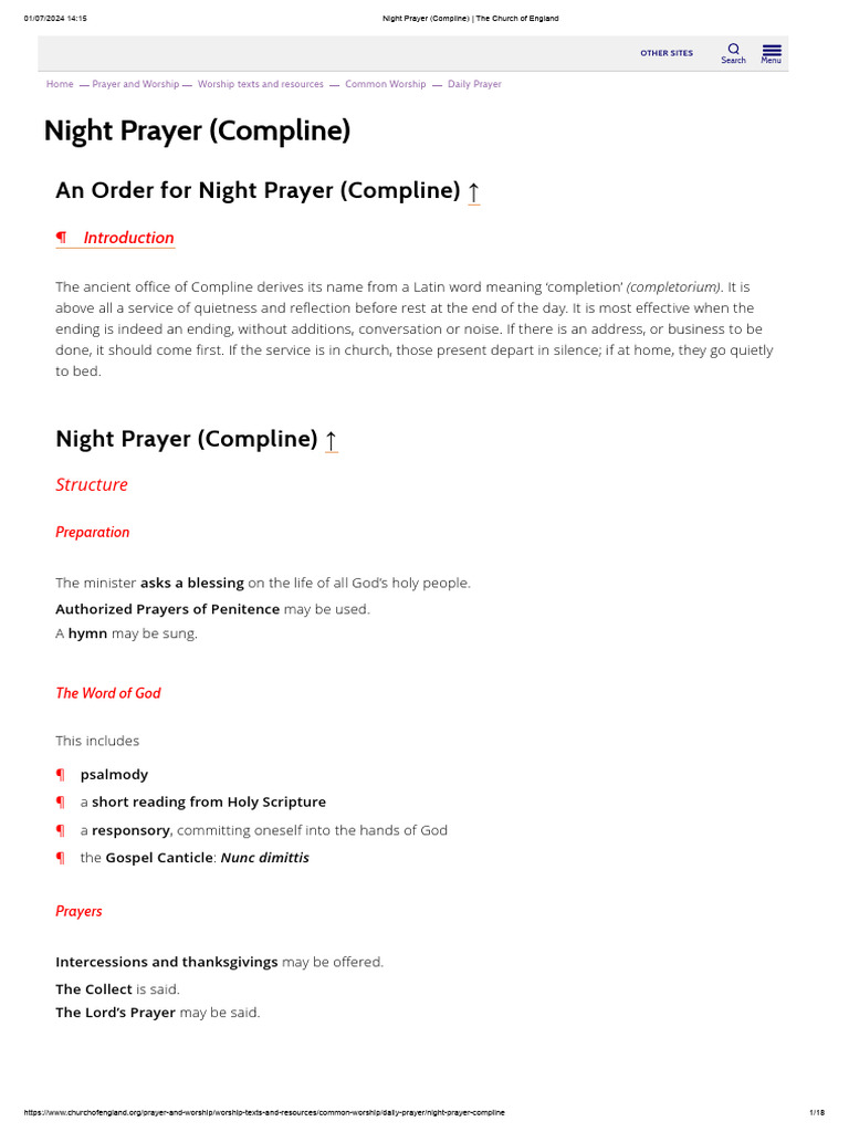 Compline: Order for Night Prayer | PDF | Christian Worship And Liturgy