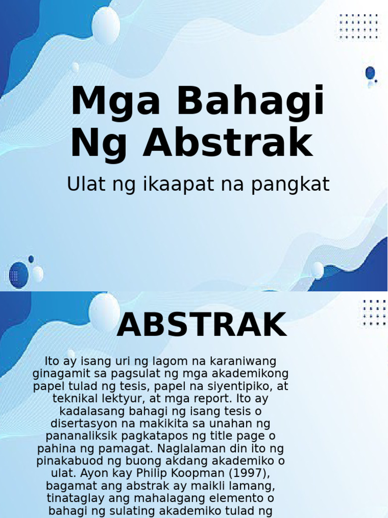 Mga Bahagi NG Abstrak | PDF