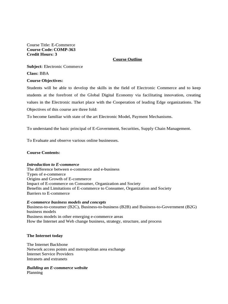Course Break Up E-Commerce | PDF | E Commerce | Internet