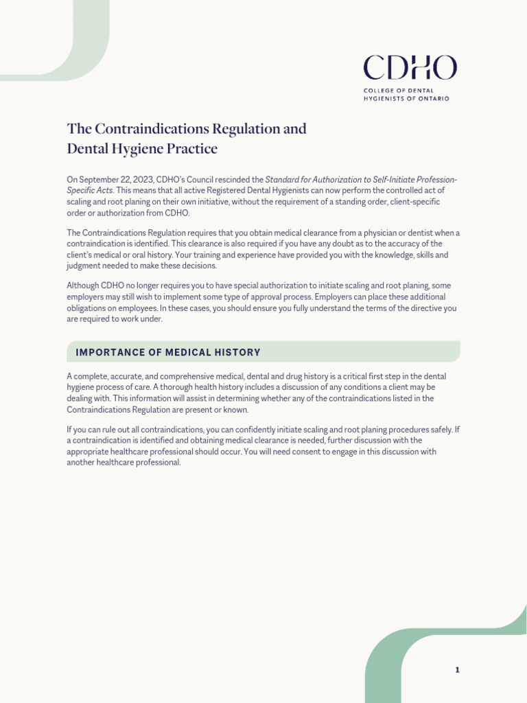 Dental Hygiene and Contraindications Guide | PDF | Dental Hygienist ...