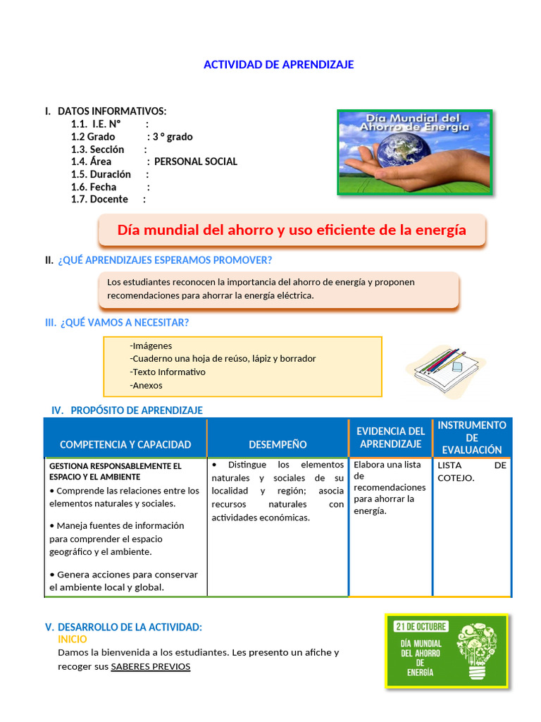 Ahorro de Energía en 3er Grado | PDF | Uso eficiente de energía ...