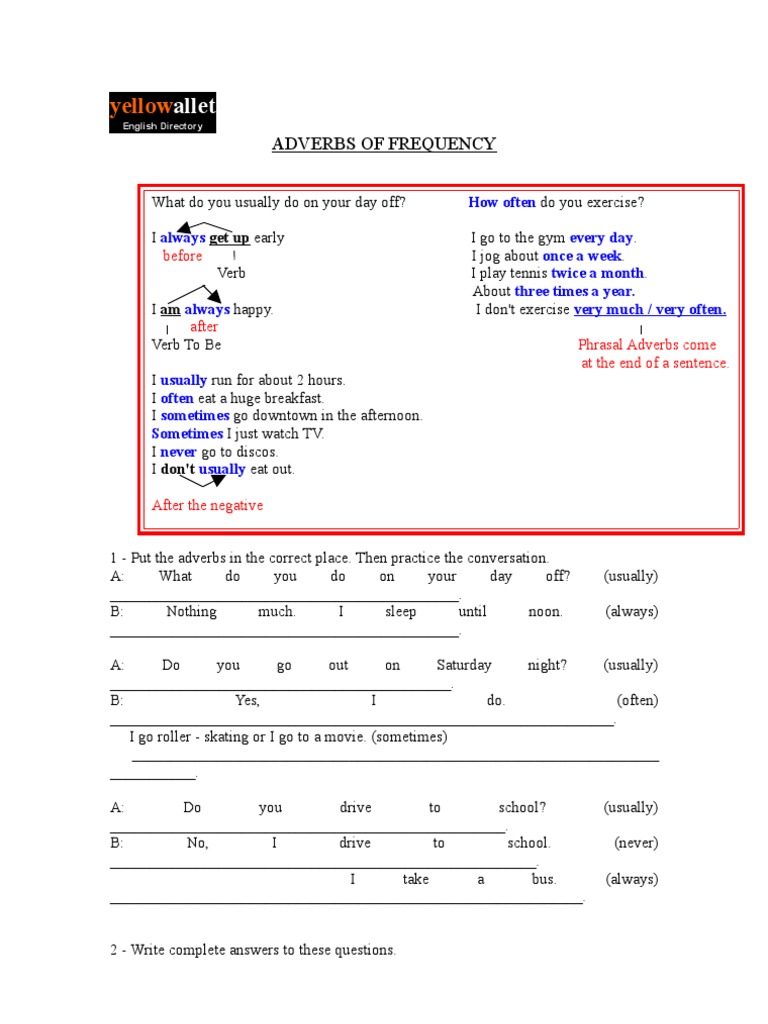 Adverbs of Frequency | PDF | Adverb | Linguistic Morphology