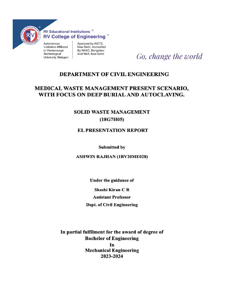 SWM Report 1rv20me028 Ashwin Rajhan | PDF | Waste | Waste Management