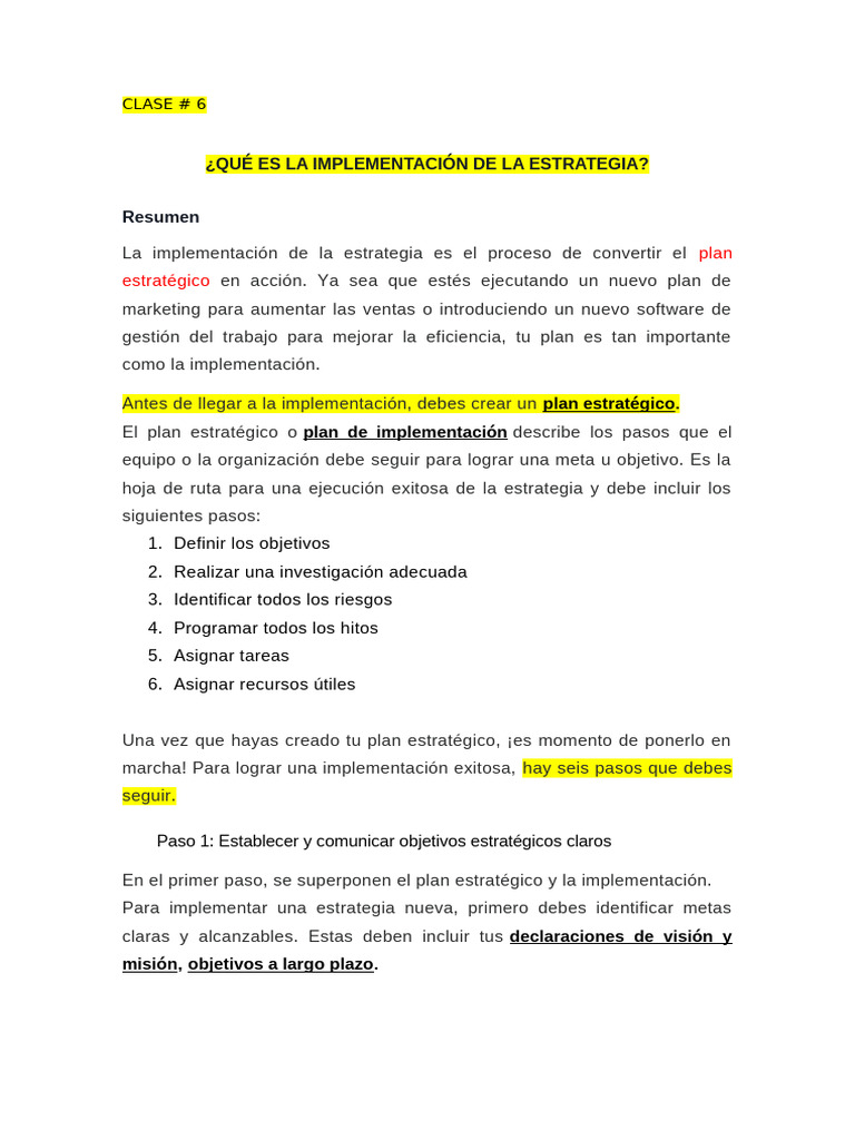Implementación de Estrategias Empresariales | PDF | Planificación ...