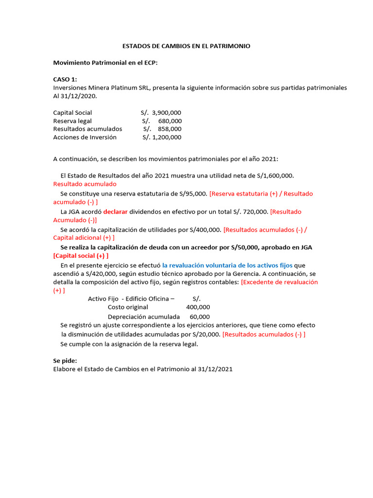 CASOS ECPN - Platinum - Estado de Cambios en El Patrimonio Neto | PDF ...