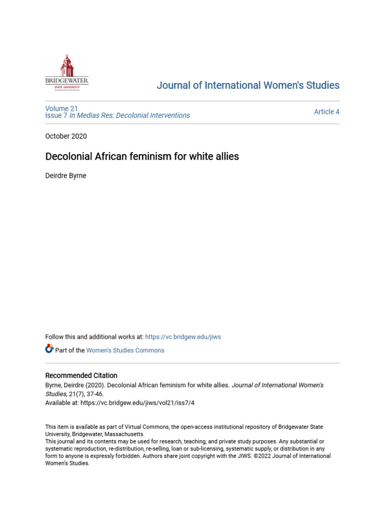 Decolonial African Feminism For White Allies | PDF | Feminism | Gender ...