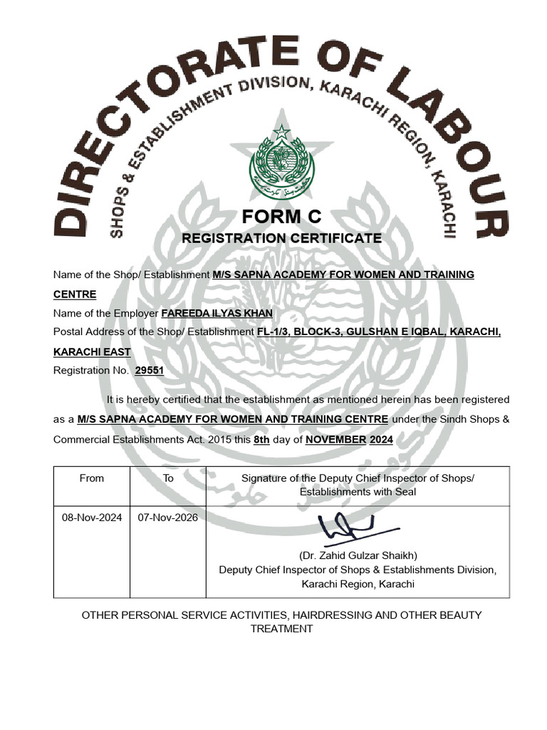 Form C Registration Certificate for SAPNA | PDF