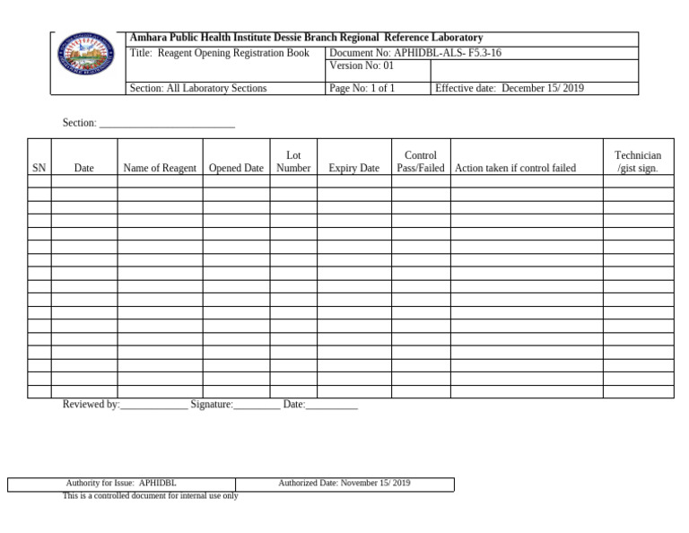 5.3-16 Reagent Opening Registration Log Book | PDF | Finance & Money ...