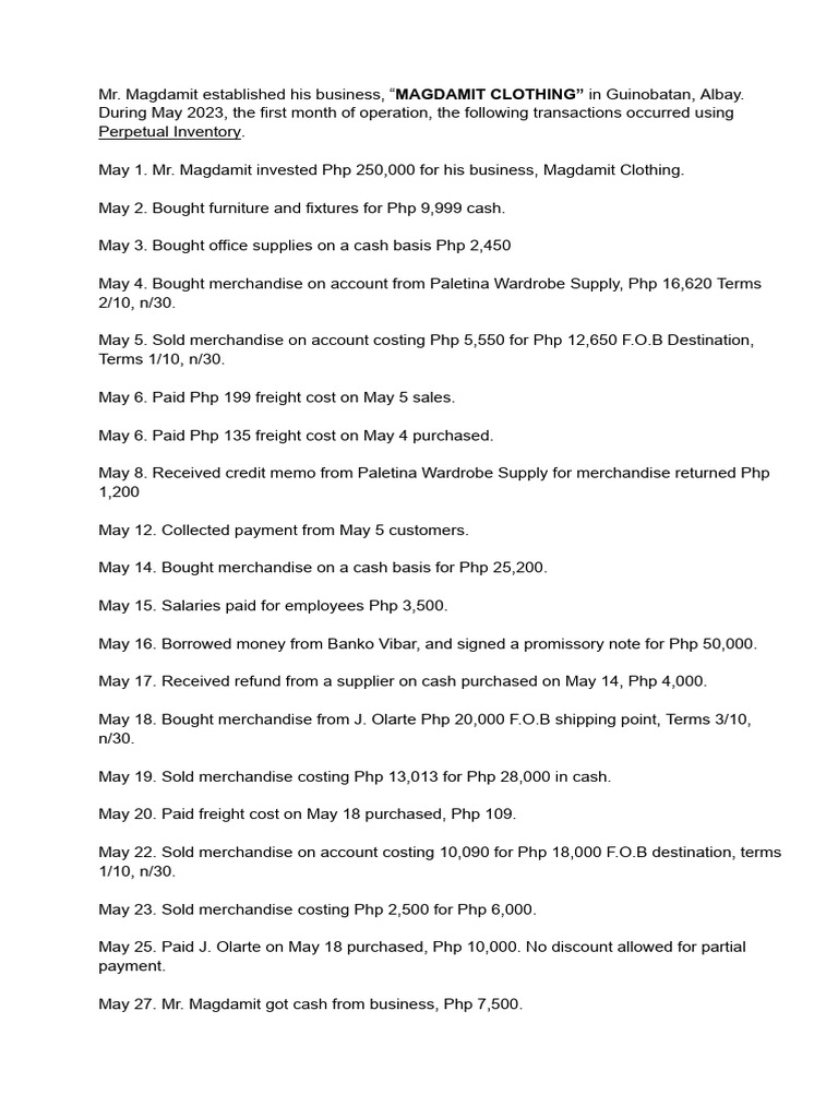 Magdamit Clothing May 2023 Transactions | PDF
