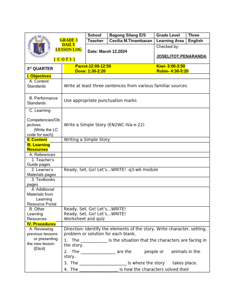 Cot 3 English March 12 | PDF | Learning | Cognition
