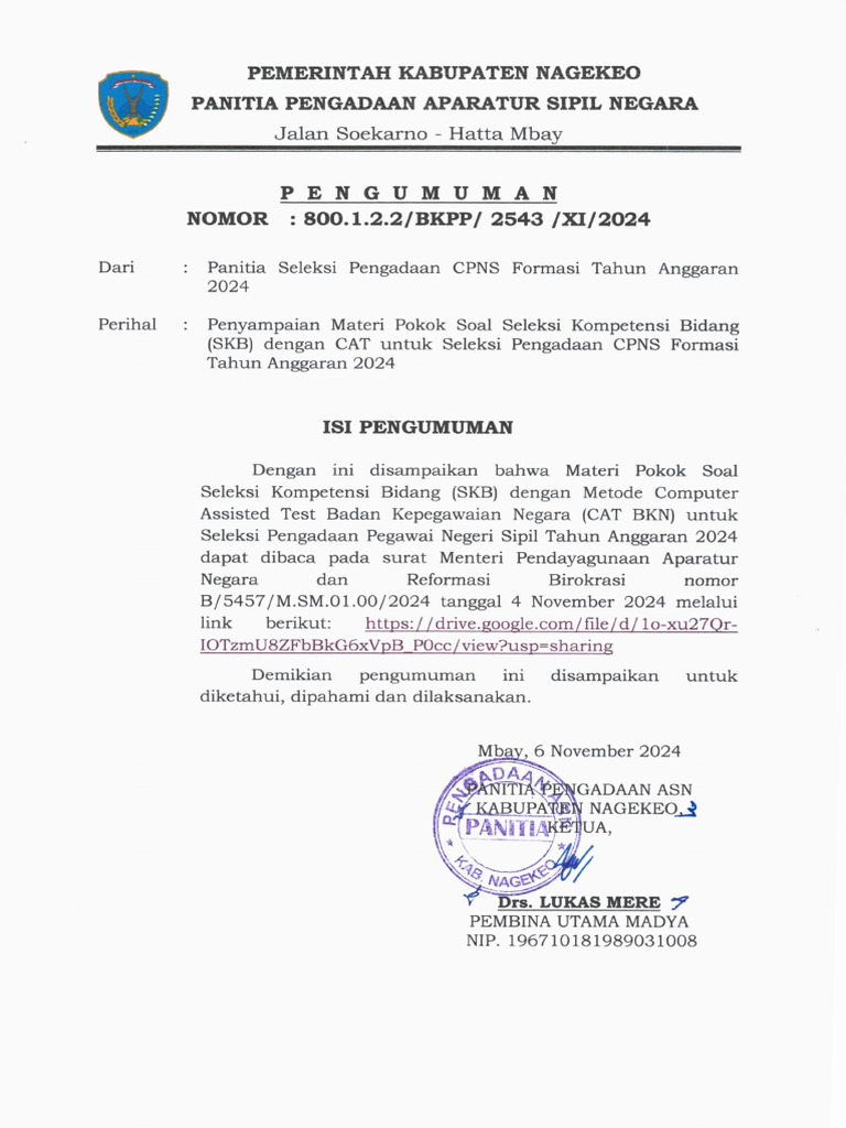Muman Materi Pokok SKB Dengan CAT Pengadaan CPNS TA 2024 | PDF