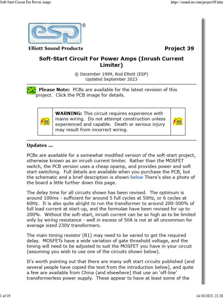 Soft-Start Circuit for Power Amplifiers | PDF | Relay | Resistor
